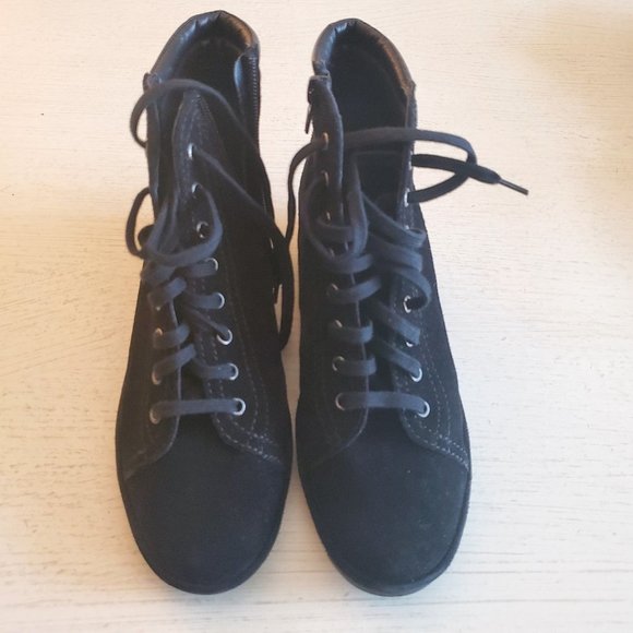 The FLEXX black Suede/Leather Wedge Ankle Boots 37.5/6.5-7 - Picture 2 of 6